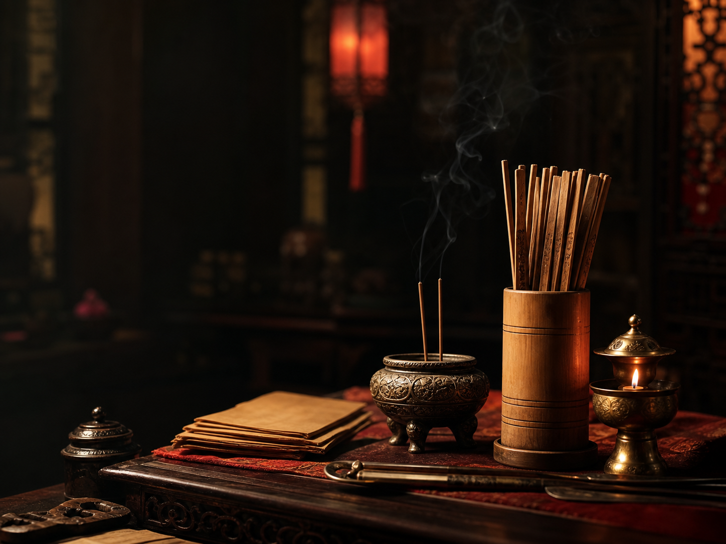 香案、签筒与灯火